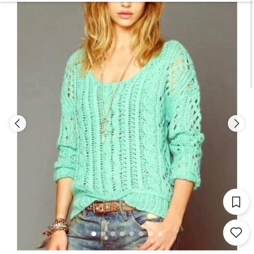 Free People Crochet Fluffy Mint Green Sweater
